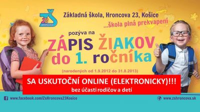 Zápis žiakov do 1. ročníka sa uskutoční ELEKTRONICKY