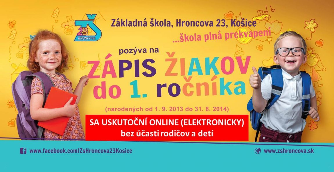 Zápis žiakov do 1. ročníka sa uskutoční ELEKTRONICKY