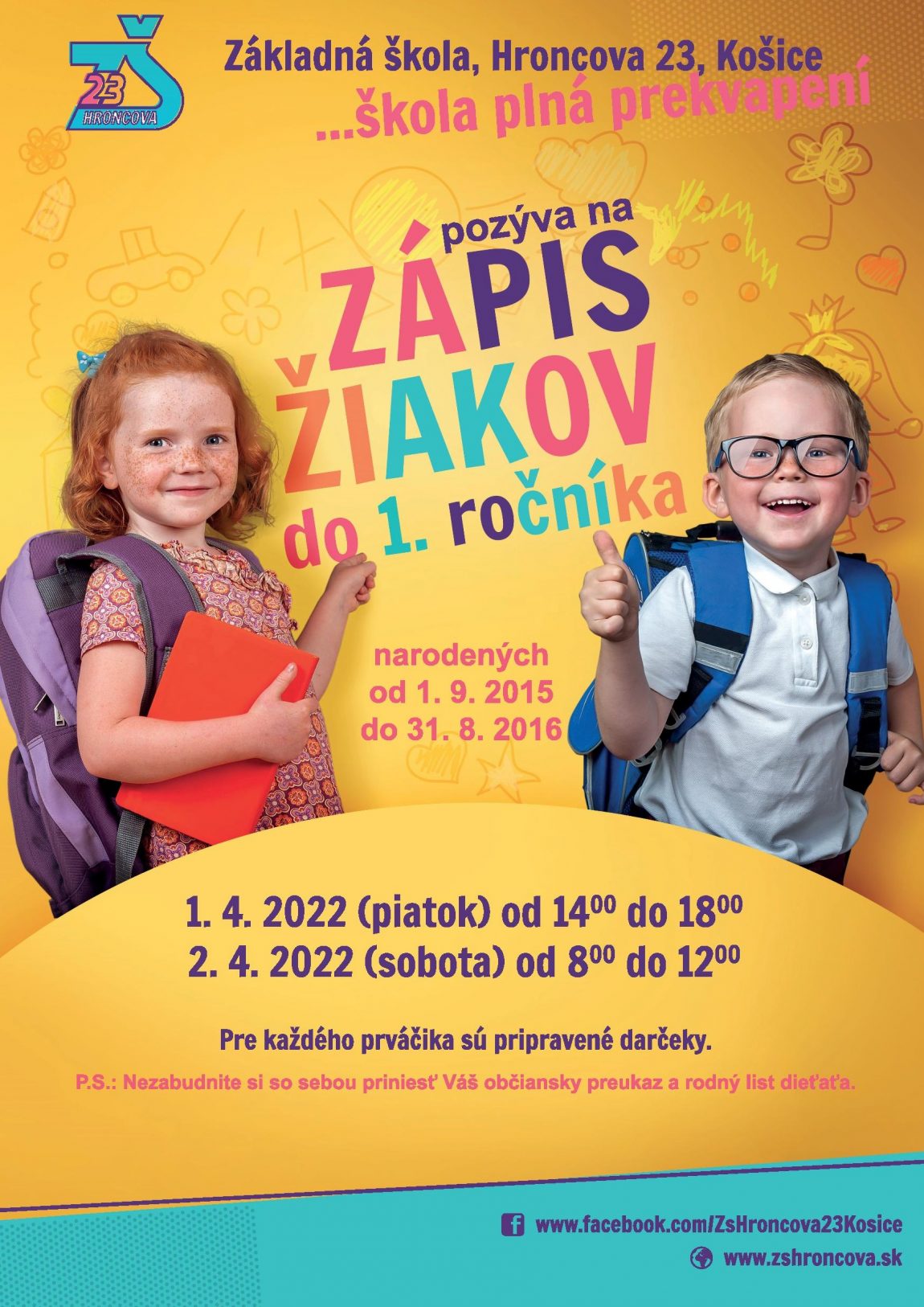 ZÁPIS ŽIAKOV do 1. ročníka – DOKUMENTY – NOVÉ