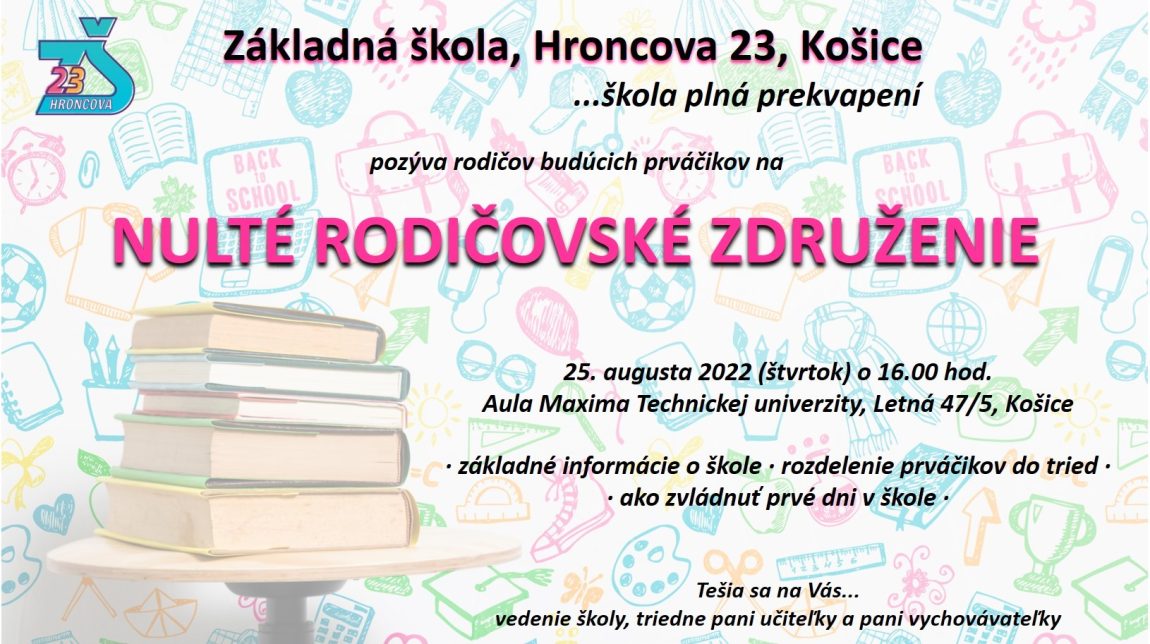 POZVÁNKA – Nulté rodičovské združenie 25.8.2022